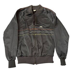 Vintage Jordache Mens Black Full-Zip Track Jacket W/ Striped Detail Size Large L